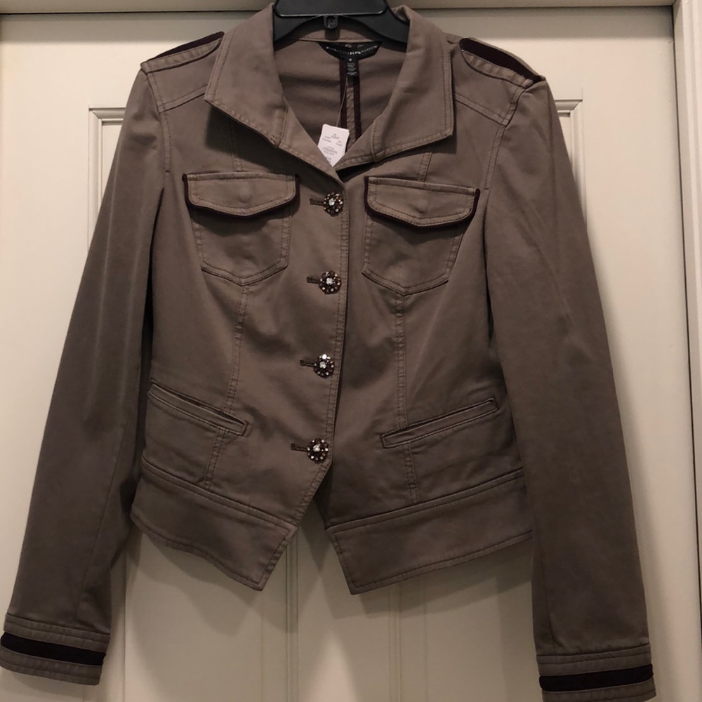 NWT olive blazer w/ plum accents & jeweled buttons